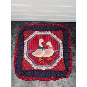 Vtg Hand Quilted 12" White Ducks Pillow Case Cottagecore Grannycore Shabby Chic